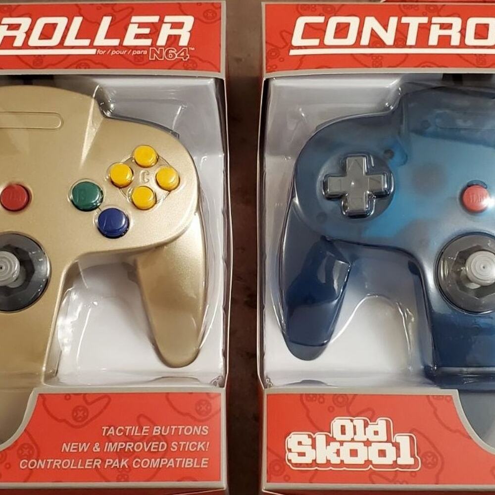 2 N64 Controllers - Gold & Ice Blue (NEW) - Nintendo64 - Old Skool